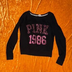PINK Victoria's Secret Black Sweatshirt with Pink Sequins